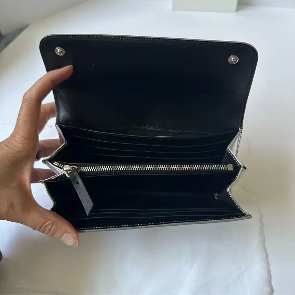 Maison Margiela MM11 SS17 Mirror Leather Four-Stitch Long Wallet Metallic Silver